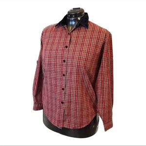 Tabi International Single Needle Stitched Plaid Button Up Shirt with Velvet